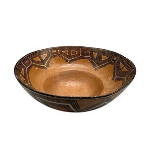 Handcrafted Geometric Pattern Terracotta Bowl 6x3" brown READ